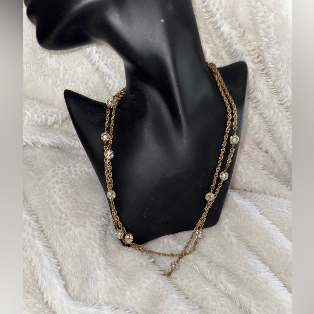 Vintage Signed Miriam Haskell Necklace Rhinestone ."Disco Ball" Accents 40”